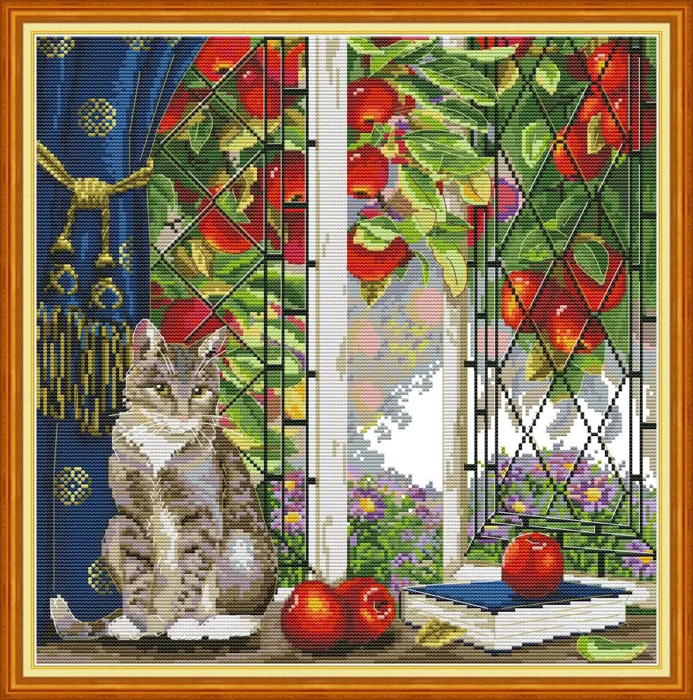 

Cat on the windowsill 2 cross stitch kit aida 14ct 11ct count print canvas cross stitches needlework embroidery DIY handmade