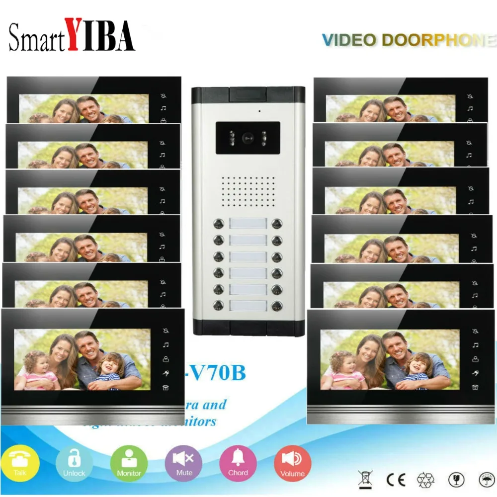 SmartYIBA проводной видеодомофон Домофонные дверной звонок Системы 12 монитор 1 Камера с Ночное видение, 7 дюймов TFT ЖК-дисплей Сенсорный экран