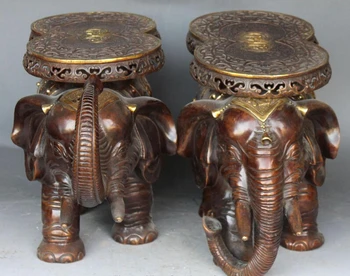 

xd 001501 18" Bronze Gilt Auspicious Elephant Statue Desk Tool Pair incense burner Censer