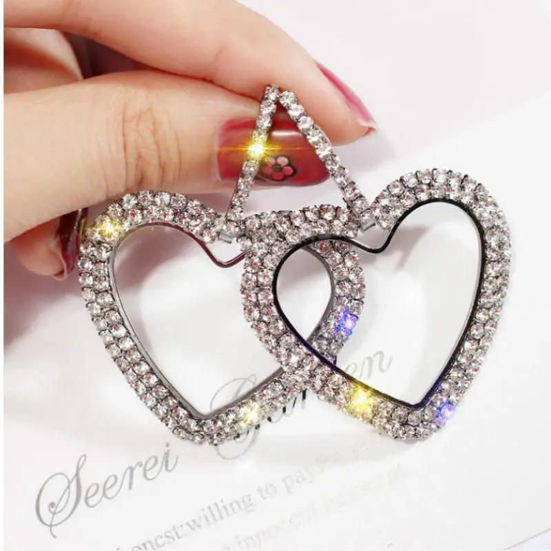 SD38 Silver Корейские серьги в форме сердца со стразами квадратные геометрические Висячие серьги для женщин модные ювелирные аксессуары прекрасные подарки - Окраска металла: SD38 Silver