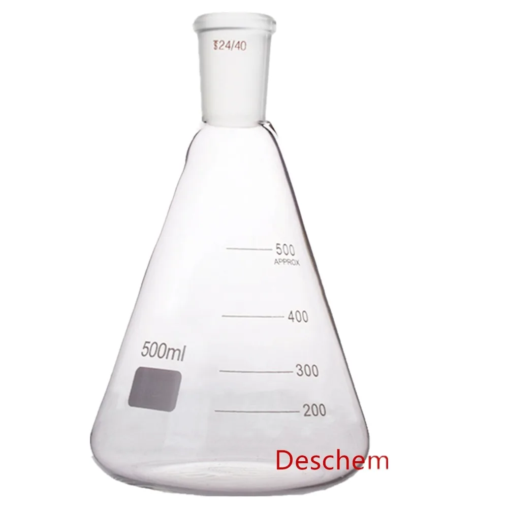 500 мл 24/40 стеклянная фляжка Erlenmeyer коническая бутылка с заземлением лабораторная