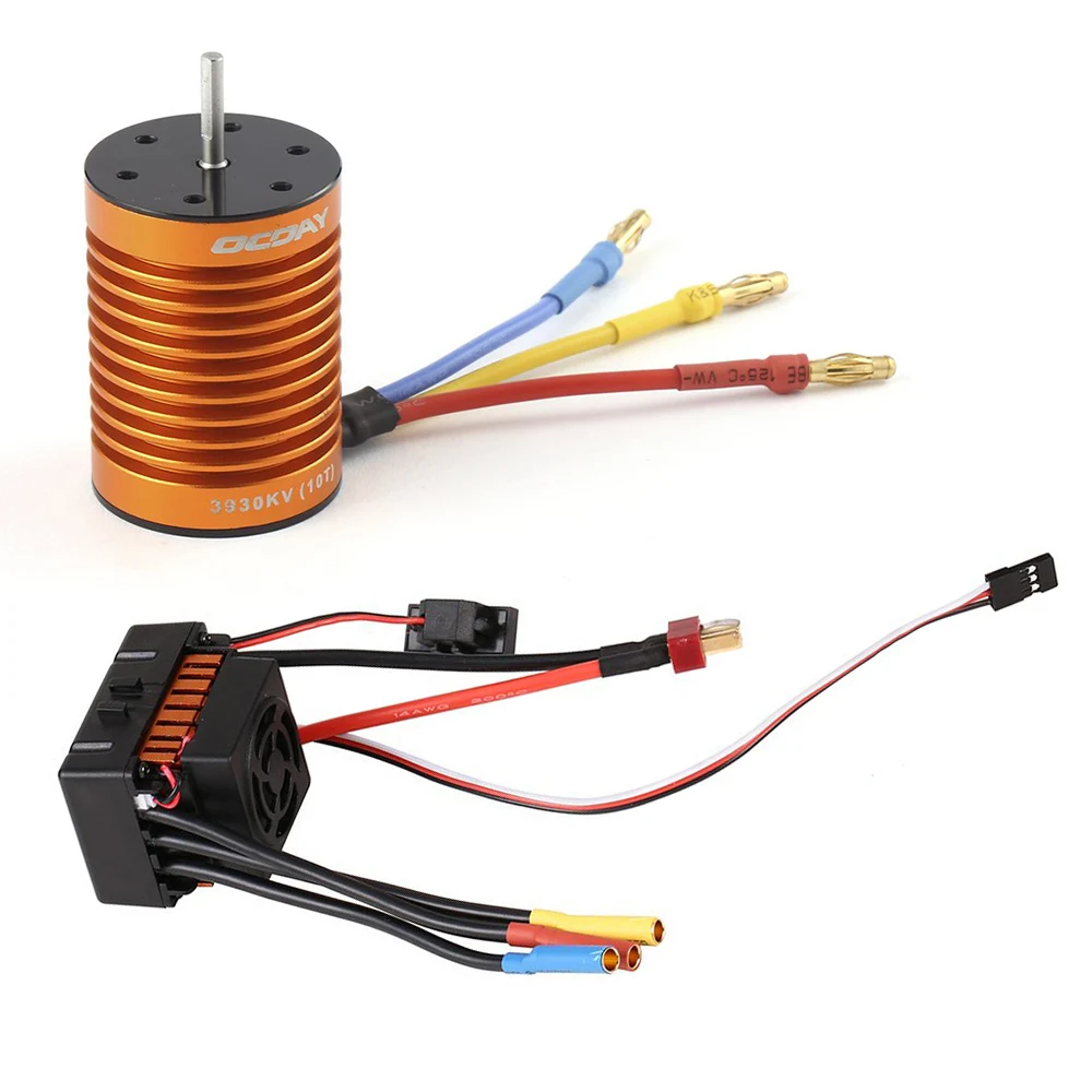 

10T 3930KV 4 Poles Sensorless Brushless Motor and Waterproof 60A Sensorless Brushless Car ESC for 1/10 RC Car Truck Boat