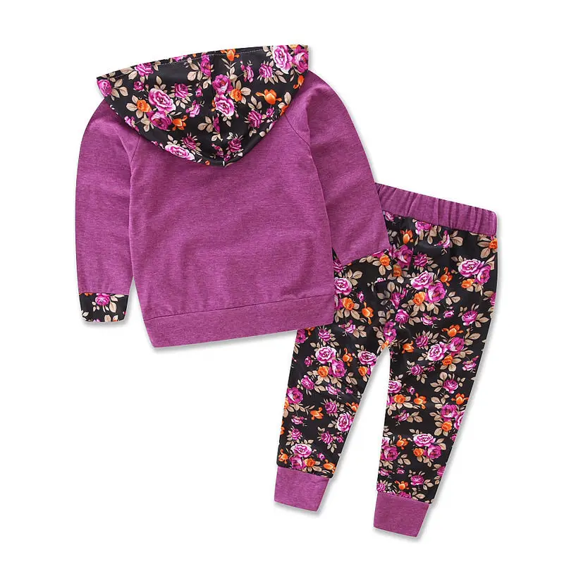 Toddler Baby Girl Floral Hooded Tops Shirt+Shorts Pants Tracksuit Outfit 2PCS UK