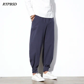 

Chinese Pants Men Harem Pants Linen Casual Elastic Waist Plus Size 4XL 5XL Mens Joggers Pants Hip Hop Trousers