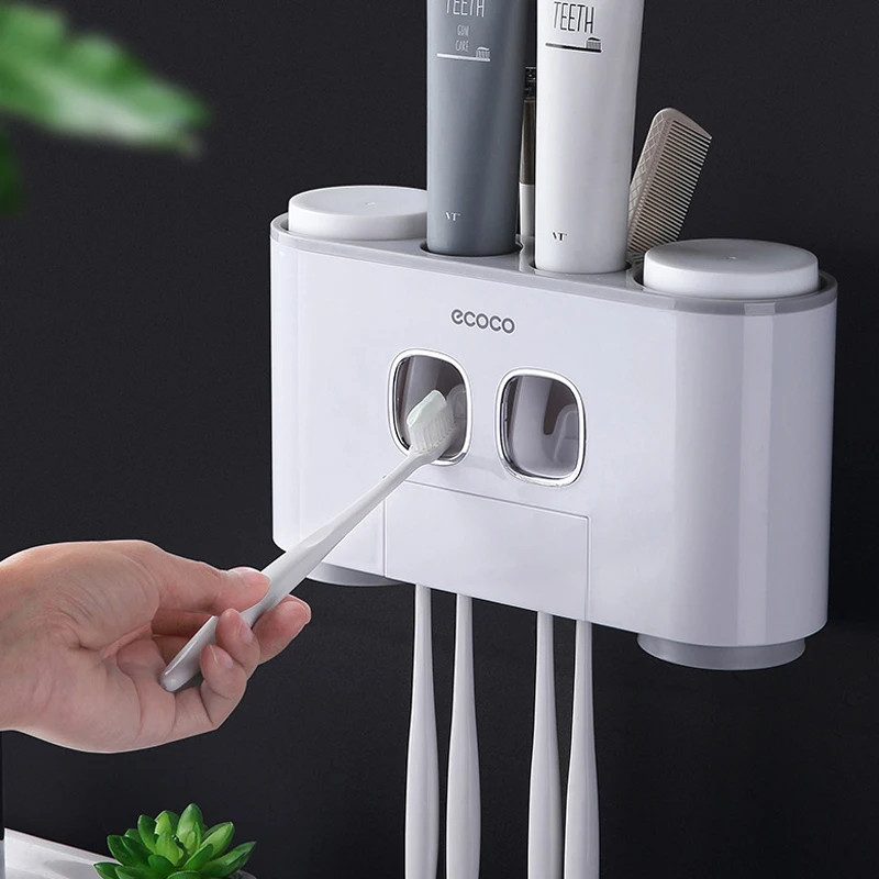 

Auto Squeezing Toothpaste Dispenser Bathroom Accessories Modern Stylish Wall Paste Mounted Toothbrush Holder Toothpaste Squeezer