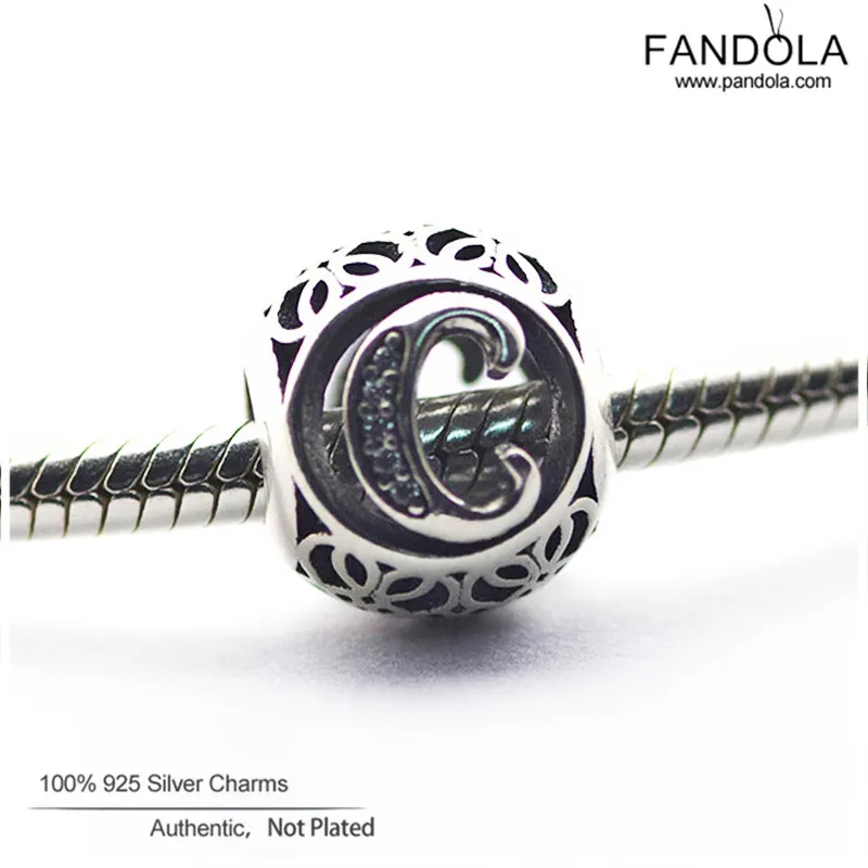 

100% 925 Sterling Silver Alphabet Vintage C Letter Beads for Jewelry Making Fits Women Charms Silver 925 Original Bracelet