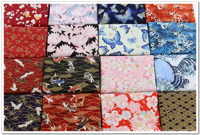 Полметра японский мягкий бриз ткань ручной работы сделай сам Чистый хлопок парча позолоченная бабочка морская волна Магнолия Сакура Печать Ткань 977A