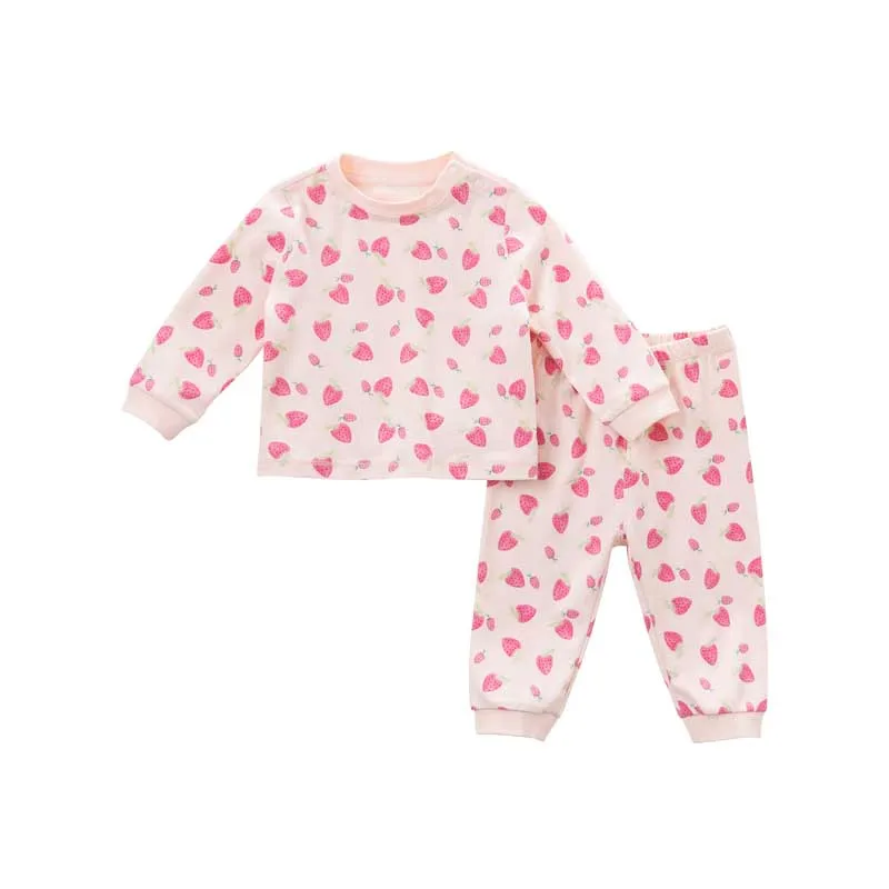 DB9613 dave bella/осенние комплекты одежды для малышей Детский костюм унисекс Детский пижамный комплект с длинными рукавами, одежда для сна для малышей - Цвет: strawberry