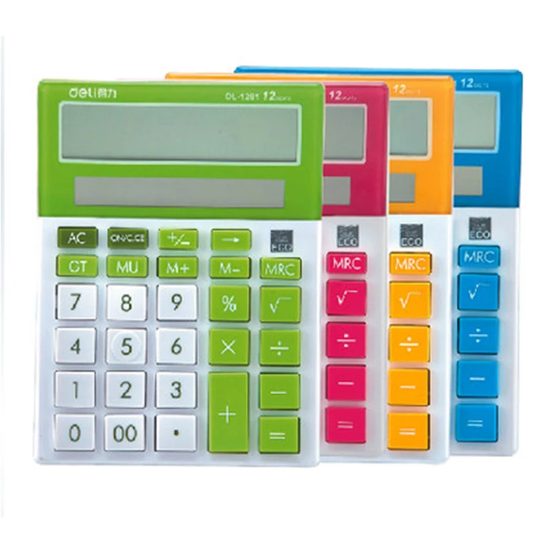 

New Deli 1281A Desktop Calculator solar panel color dual power computer