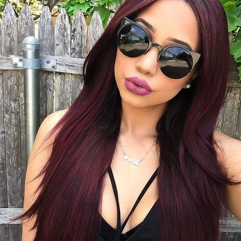 Estrella Brillante Pre Coloreado Uva Púrpura Mechones De Cabello Humano Postizo Borgoña Oscuro Rojo Brasileño Pelo Lacio Mechones 26 Pulgadas No Remy