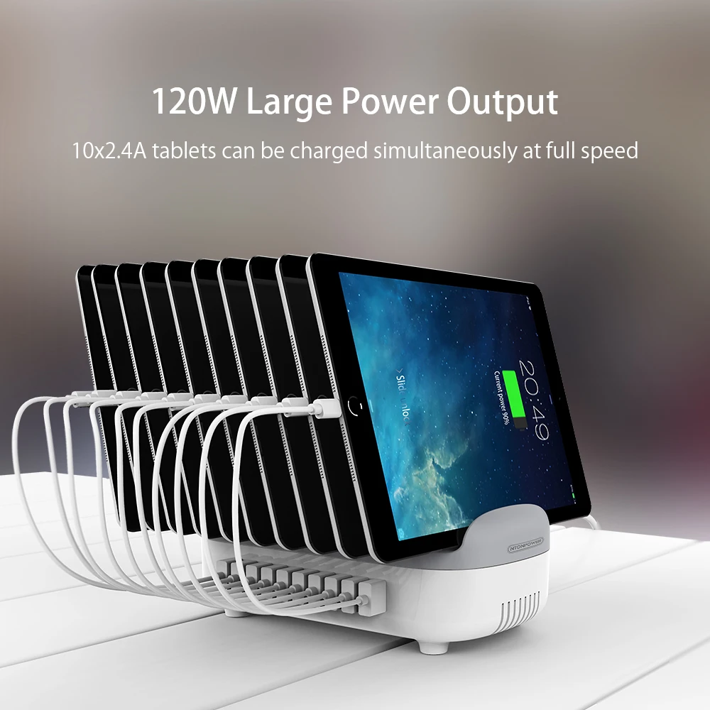 NTONPOWER 10 портов usb зарядная станция с держателем для телефона 120 Вт настольное зарядное устройство для планшетов Kindle быстрая зарядная док-станция для школы