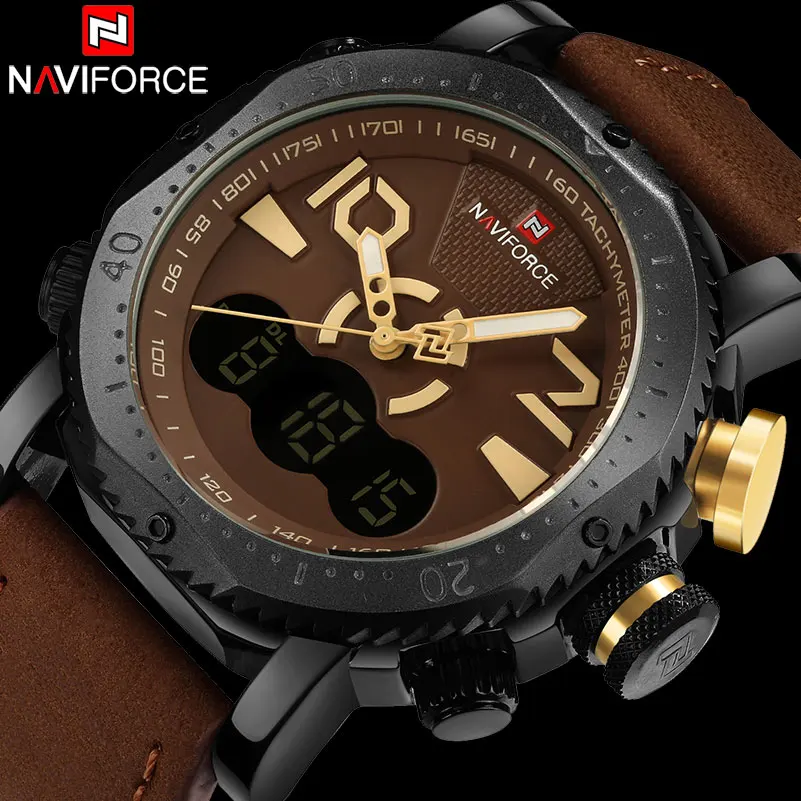 Для мужчин Спорт Часы naviforce бренд двойной Дисплей часы светодиодный цифровой