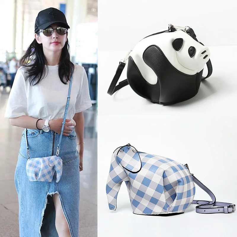 

2019 New Panda Elephant Shape Panelled Plaid Shoulder Messenger Bags Excellence Fashion High Quality Women Purse and Handbags