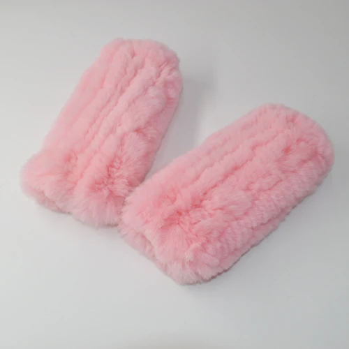 Мода для девушек натуральный настоящий мех кролика перчатки Хорошие эластичные вязаные кроличьи меховые варежки леди Настоящий мех кролика перчатки - Цвет: pink