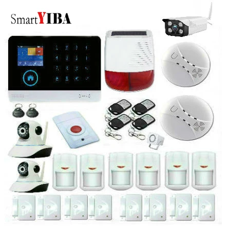 SmartYIBA Touch Keypad Wireless GSM WiFi GPRS Intelligent Alarm Security System Outdoor Solar Power Siren IP Camera Smoke Sensor