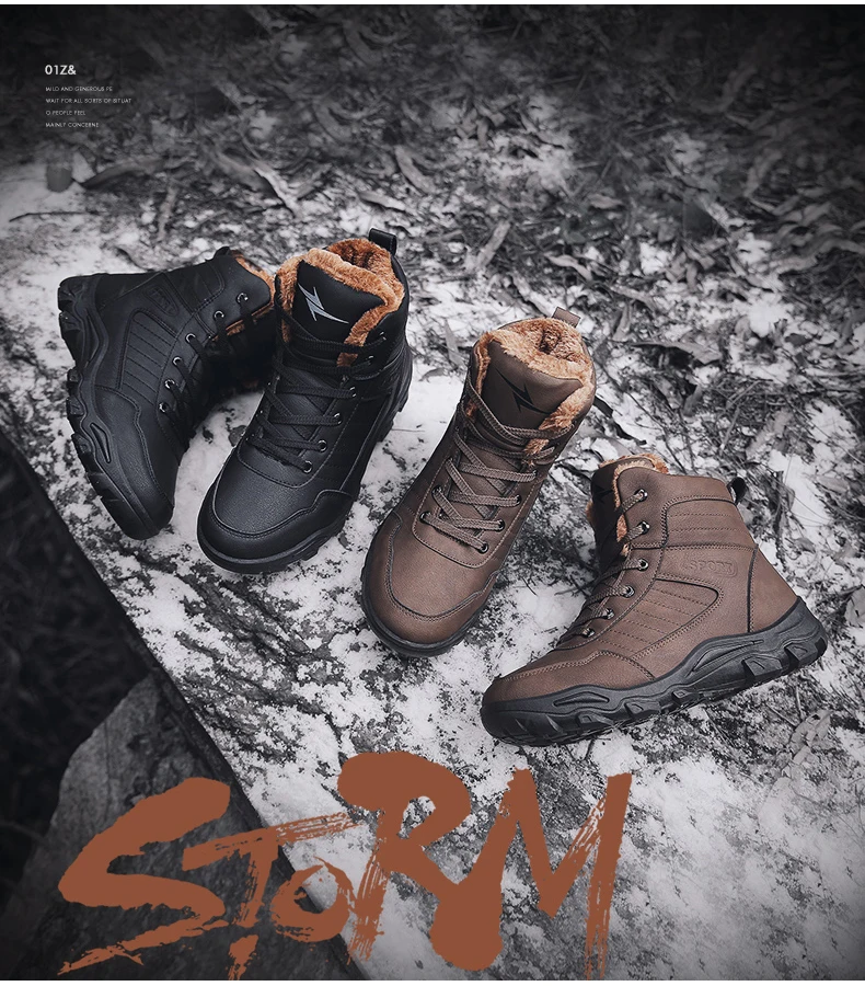 Men's Ankle Boot Casual Mens Boots Winter Warm Men Snow Boot With Fur Black Motorcycle Winter Boots Men Waterproof Plus Size 11 (1)