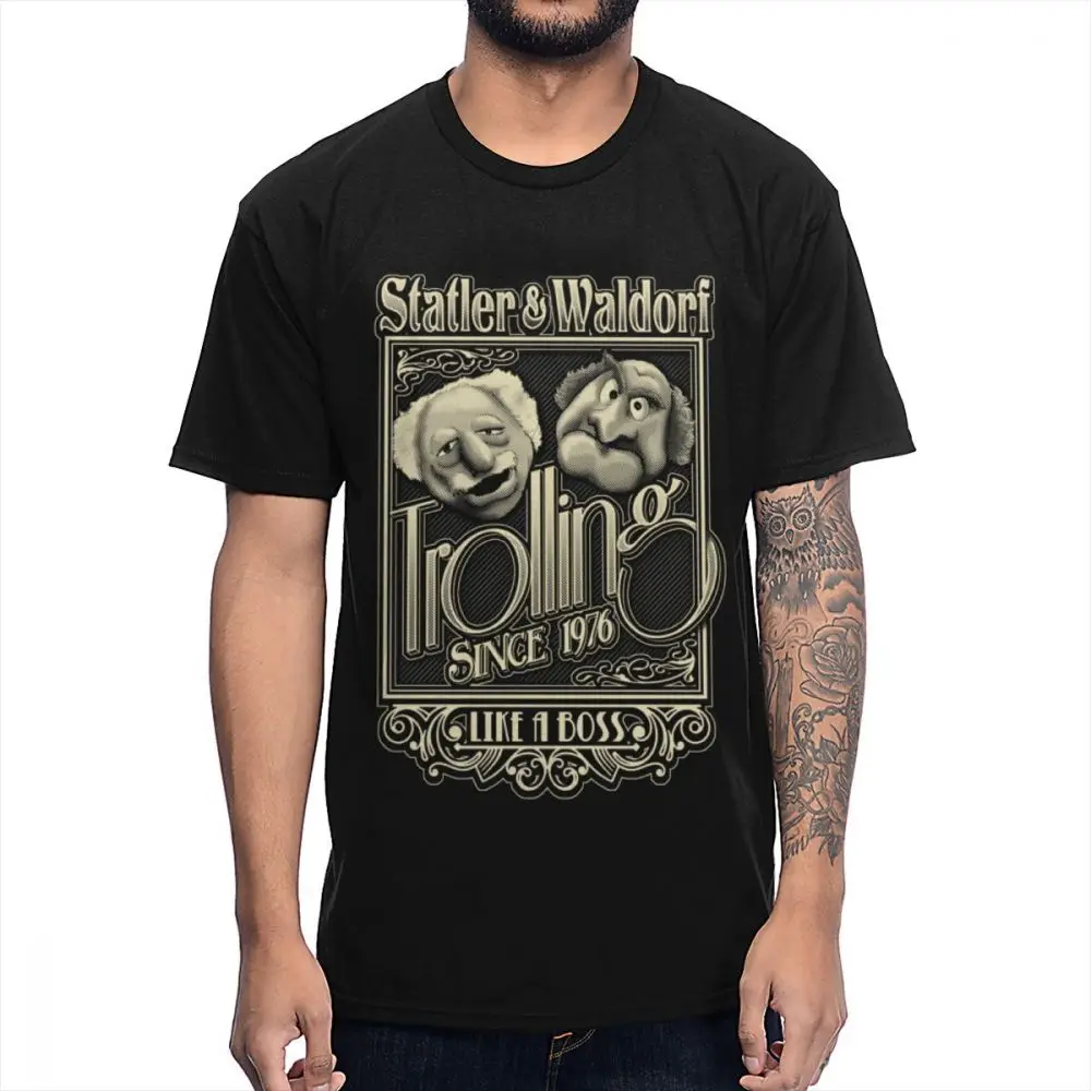 Черный Винтажная показ Muppet Statler Waldorf Футболка мужская футболка с графическим принтом высокого качества с круглым вырезом и S-6XL - Цвет: Черный