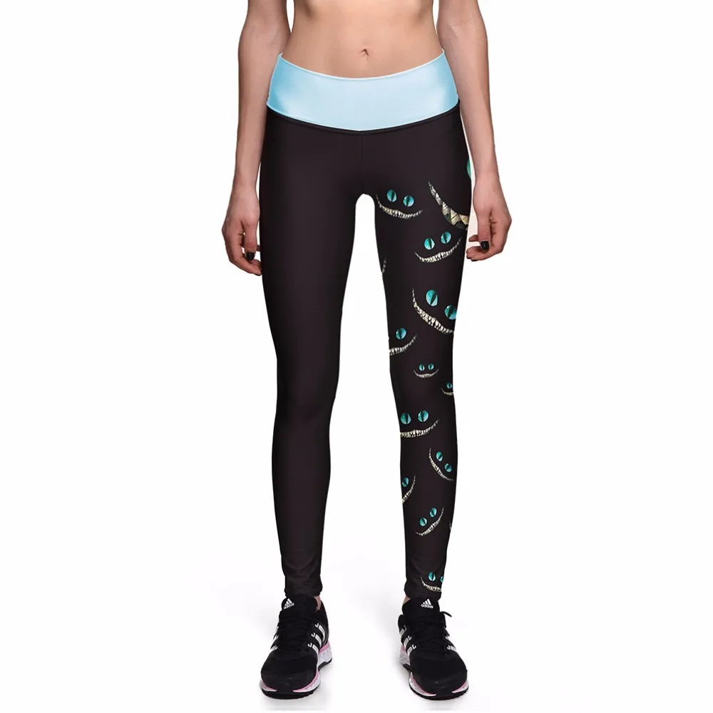 Sexy Women Pants Green eyed smiley Face 3D Print High Stretch Fitness