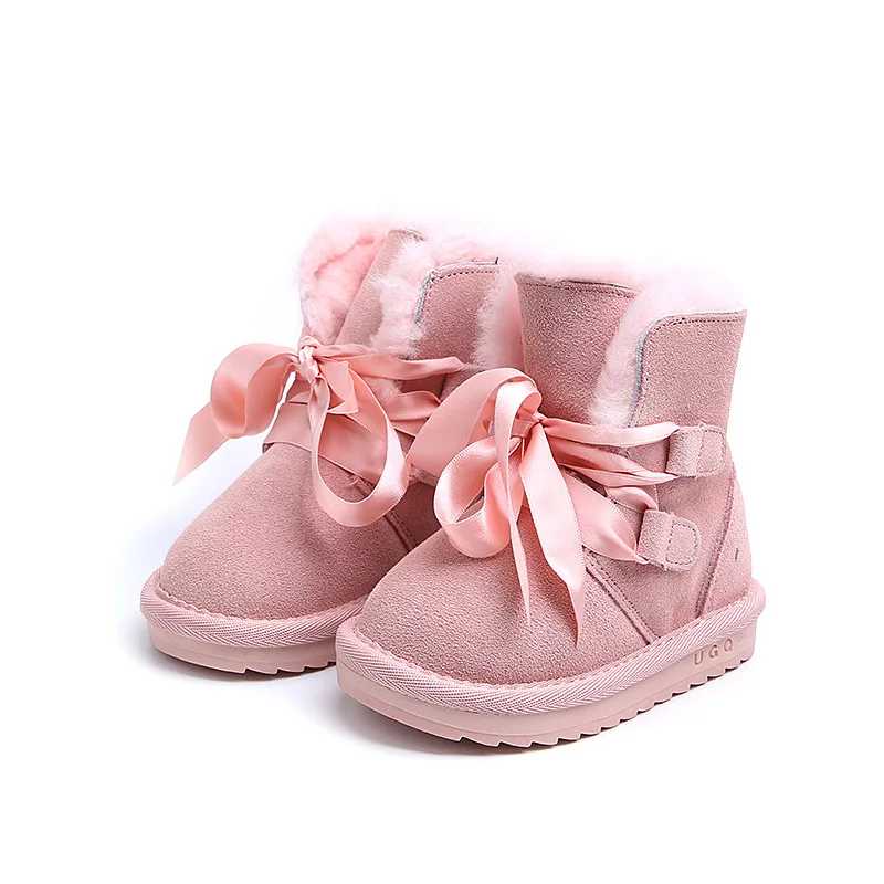 

Kalupao Winter Boots Warm Cotton Ribbon Children Winter Boots for Girls Fur Plush Princess Boots Kids Pink Children Winter Shoes