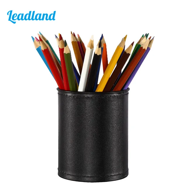 Round PU Leather Pen Pencil Holder Desk Organizer Office Desk Accessories in Stationery Holder