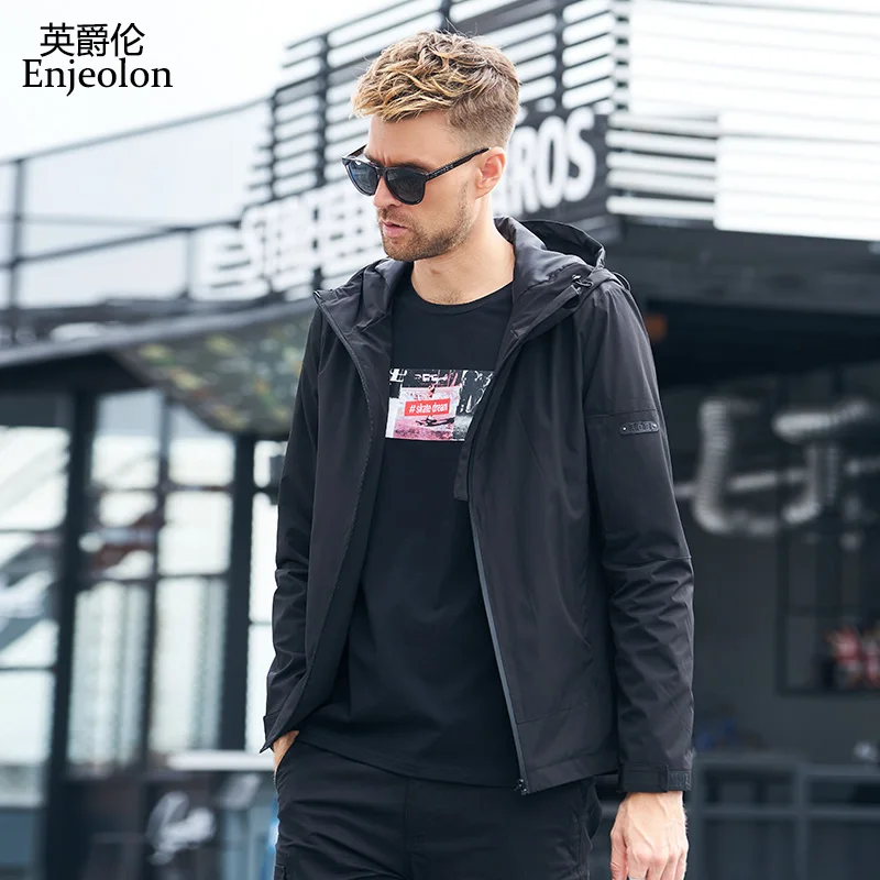 

Enjeolon brand new hoody Bomber jackets men coat black solid Mens jcaket coats hoodies collar packet cool clothes JK0528