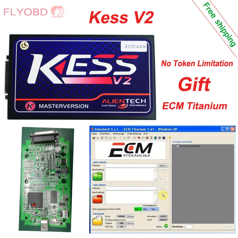 

For Car & Truck Version KESS V2 V4.036 Master Manager Chip Tuning Kit with Software V2.32 Firmware V4.036 kess Free ECM Titanium
