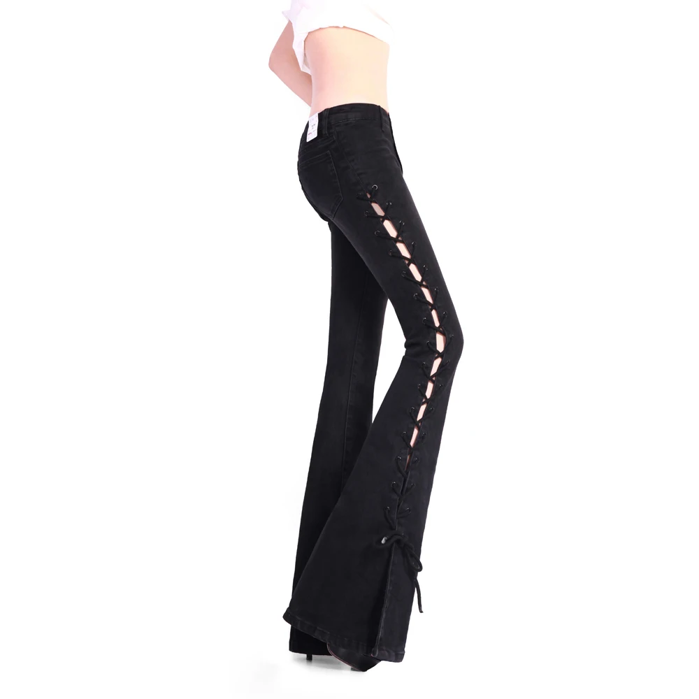 Fashion Women's Super Flare Leg Jeans Spring Summer Woman Slim Bell Bottom Jeans Pants Ladies Black Wide Jean Big Size