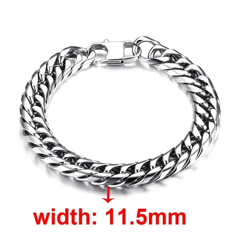 11.5mm bracelet Серебряный мужской браслет, плоская змеиная цепочка, браслет из нержавеющей стали, байкер, панк-рок, ювелирные изделия - Окраска металла: 11.5mm bracelet