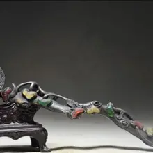 10.6" /Изысканный китайского руководства меди инкрустированные с искусственным jade Ruyi статуя