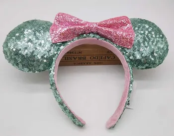 

HONG KONG Parks Sugar Rush Mint Green Pink Glitter Minnie Sequin Ears Headband