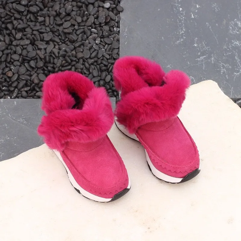 

2018 Winter Shoes For Girls Warm Childrens Boots Cow Leather Snow Boots Girls Boys Black Red Fleece Lining Snowshoes Botte Fille