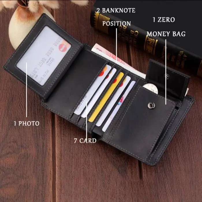 Мужской короткий кошелек из искусственной кожи, кошелек, держатель для карт, Ретро стиль, для хранения монет, тройная Складная Сумка-B5