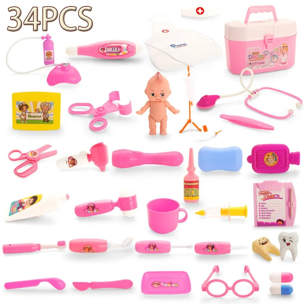 

OCDAY 34pcs Children Role Play Medical Kit Doctor Play Game Set For Child Baby Educational Simulation Hospital Pretend Play Gift