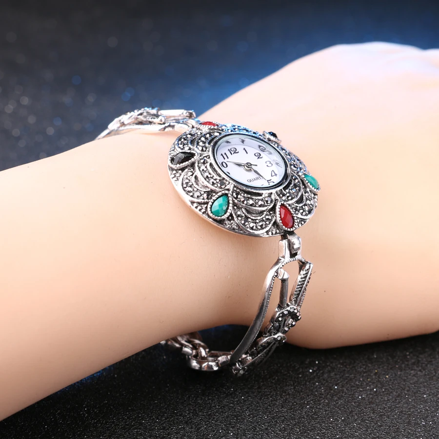 Boho часы винтажные хрустальные серебряные цвета Сердце цветок перо металлические