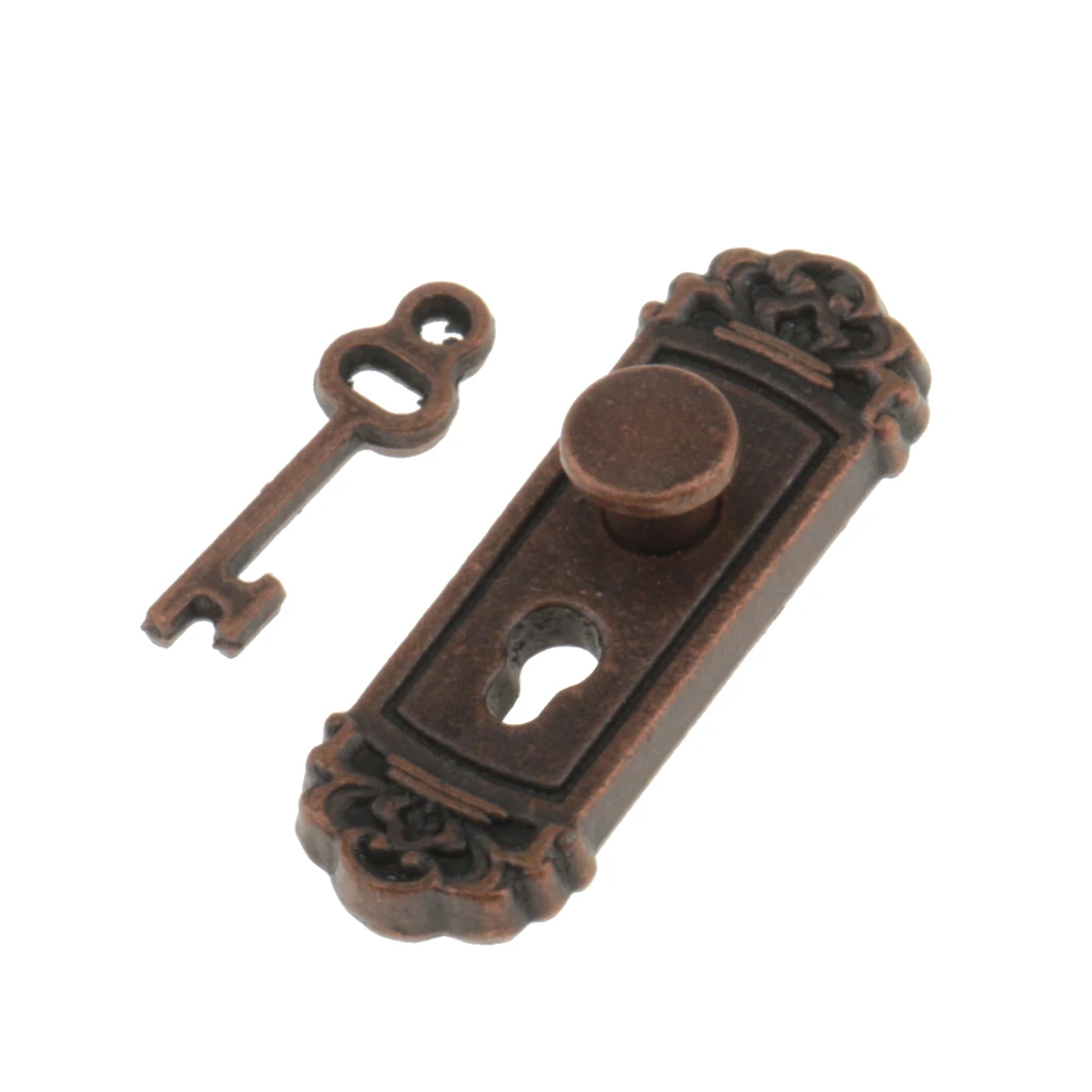 1:12 Scale Metal Door Handle Knob Plate & Key Set Doll House Miniature 4pcs