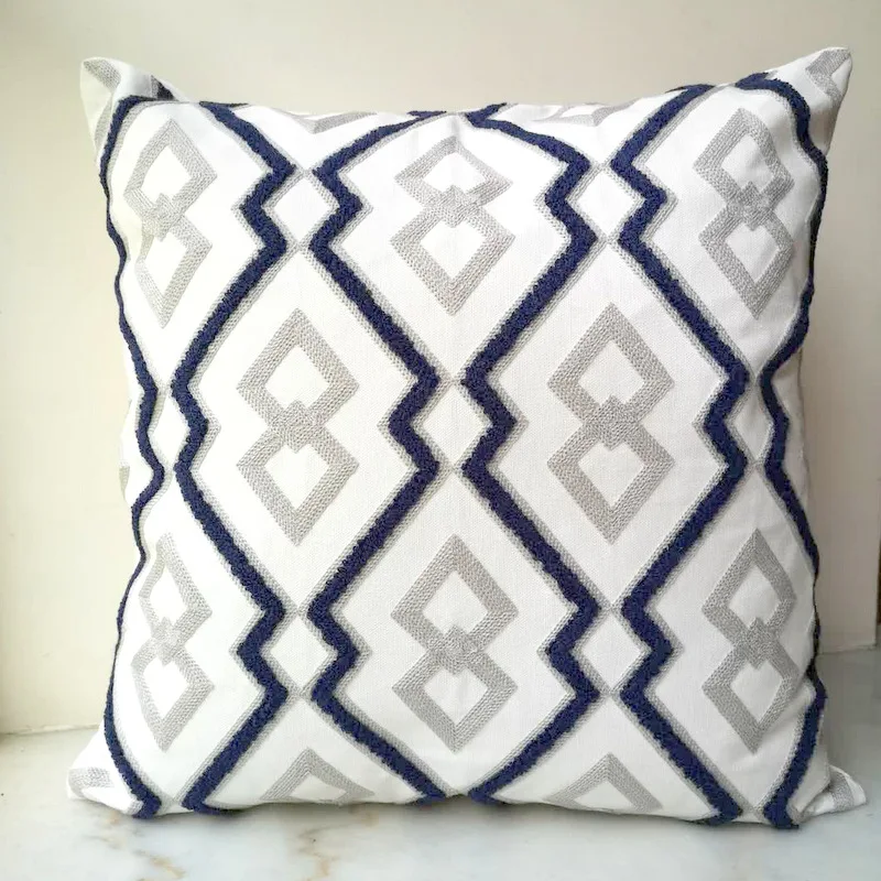 

Grey Blue Cushion Cover Cute Diamond Geometric Embroidery Pillow Case with For Sofa Bed Simple Home Decorative 45x45cm Sofa Bed