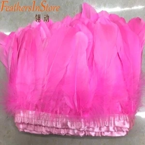 Разноцветное украшение из гусиных перьев 2 метра/шт окрашенное гусиное перо ленты/15-18 см украшение из гусиных перьев - Цвет: dark pink