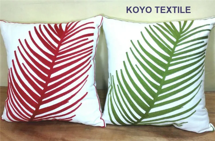 

Fashion Embroidered Decorative Cotton Canvas Tropic Leaf Palm leaf leaves Sofa Car Embroidery Cushion Cover Pillow Case