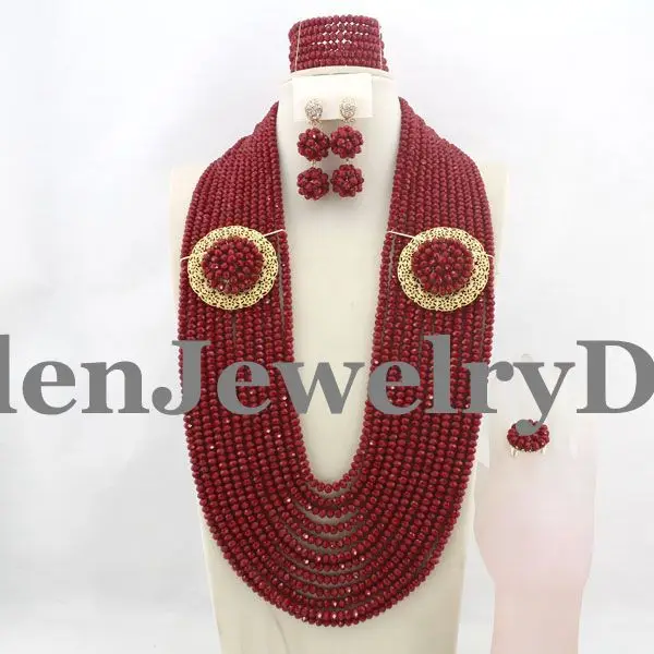 

2017 Newest African Beads Jewelry Set Nigerian Party African Red Jewelry Sets Crystal Beads Jewelry Sets W10179