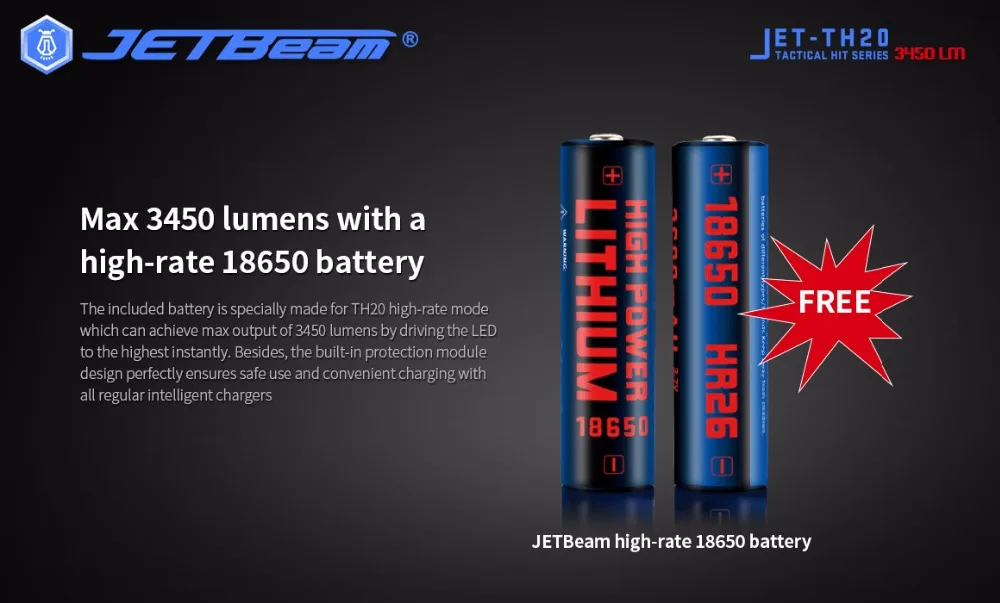 JETBeam TH20 светодиодный фонарик 3450 Люмен Cree XHP70 фонарик для самообороны с 1*18650 батареей