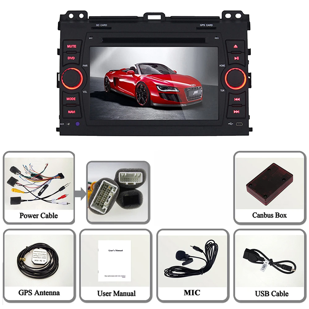 Top New 7" Quad Core 1024*600 Car DVD Player GPS Navigation Radio Audio For Toyota Prado GPS Capacitive Touch Screen Radio With Maps 5