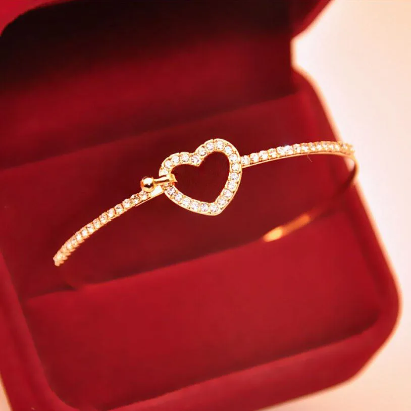 

Hot selling bracelet femme Fashion Style Gold Rhinestone Love Heart Bangle Cuff Bracelet Jewelry bracelets bangles Gold#15