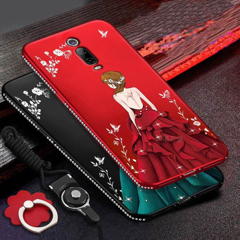 

3 in 1 Kits Fashion Jewelled Wedding Dress Girl Soft Silicone Back Case For Xiaomi Redmi K20 Pro Mi 9T A3 Redmi Note 7 7A Case