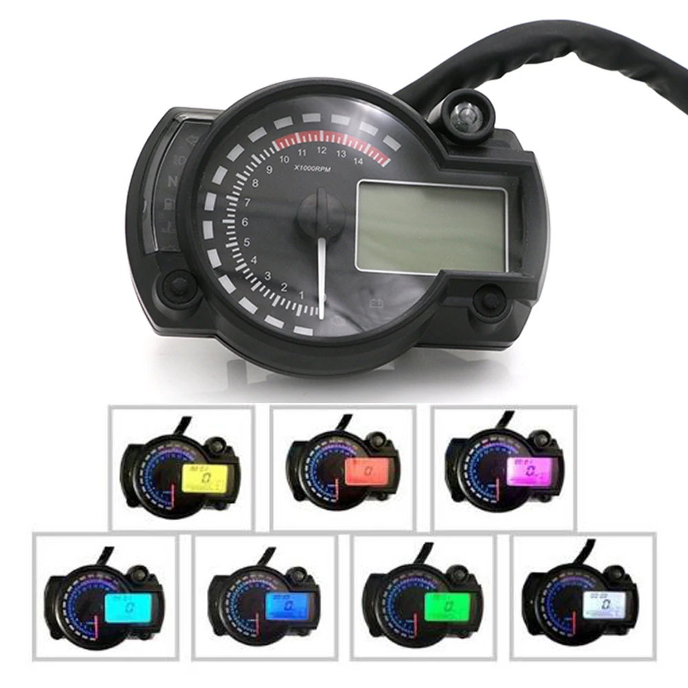 

Universal Motorcycle Odometer LCD Gauge Digital Speedometer Tachometer Gauge RPM 15000 for 8-22 inch wheel Racing 17 orders
