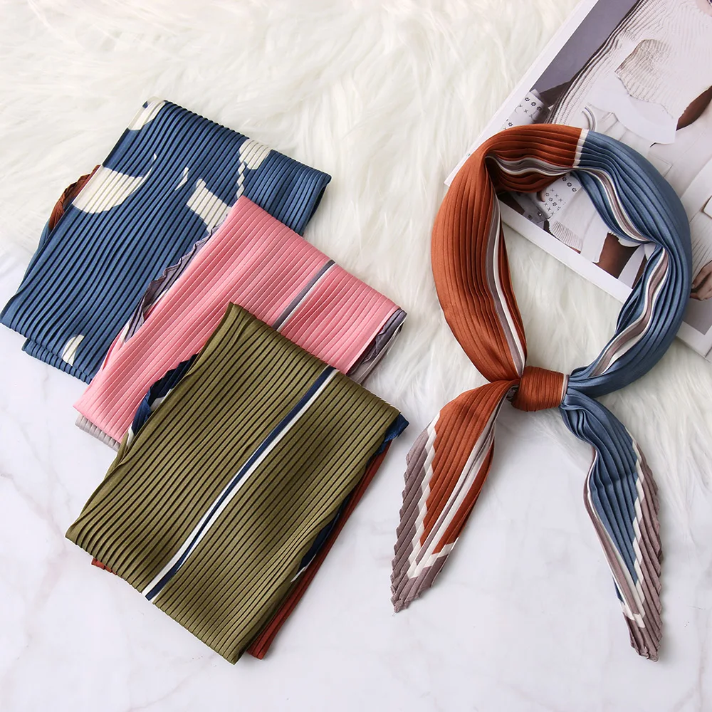 

70*70cm Korean Fashion Women Crinkle Silk Small Neck Scarves Retro Satin Square Scarf Bandana Neckerchief Neck Tie Headwraps