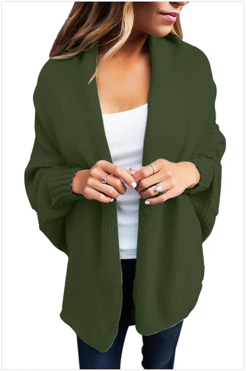 army green Newbestyle Женский Повседневный вязанный кардиган с длинными рукавами и открытым передним свитером Женский вязаный свитер мягкий базовый свитер s-xxl - Цвет: army green