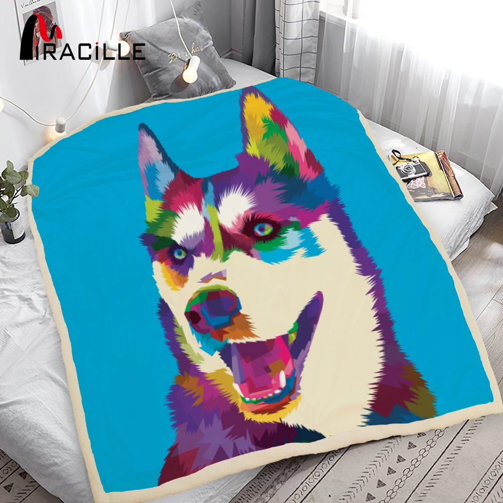 Miracille Colorful Painting Dog Blankets Sherpa Fleece Throw Blanket on Sofa Living Room Bed Cover Home Decoration | Дом и сад