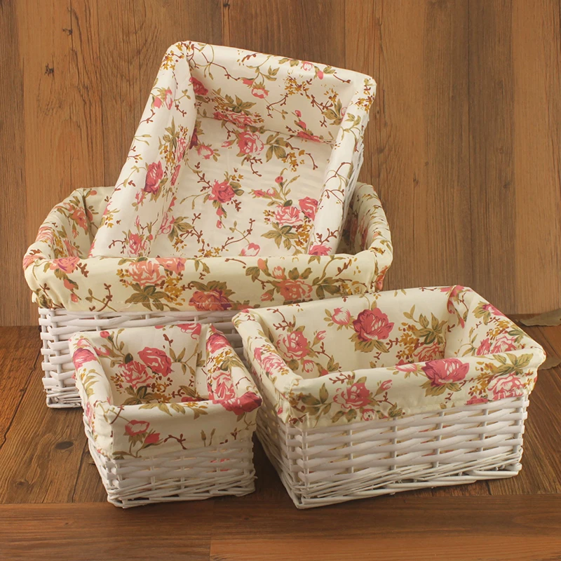 Storage wicker rattan baskets Willow Sweet Rose Flora White Wicker Storage Baskets Decorative Wicker Baskets for Home Neatening