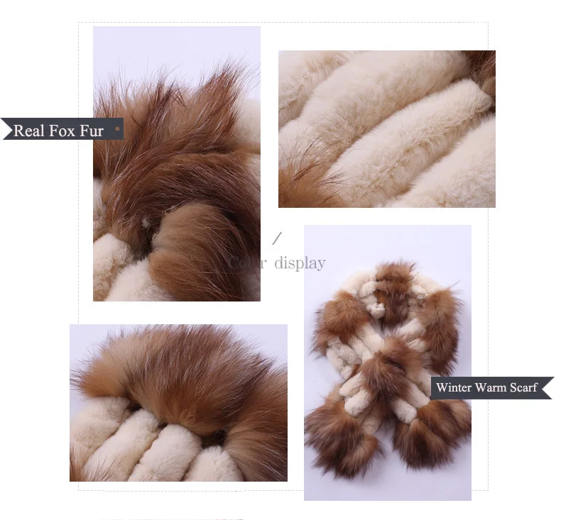 Factory Direct New Real Fur Scarves For Women Handmade Natural Rex Rabbit Fur Scarf With Sliver Fox Fur Wraps (10)