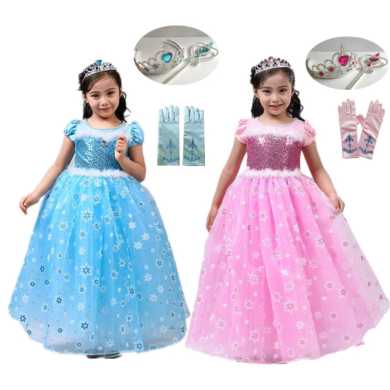 Платье принцессы Эльзы для девочек; карнавальный костюм Анны на Хеллоуин; вечерние костюмы; Рождественская одежда для детей; карнавальный костюм